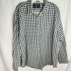 American Eagle Blue & White Small Plaid Long Sleeve Button Down Shirt Size Large